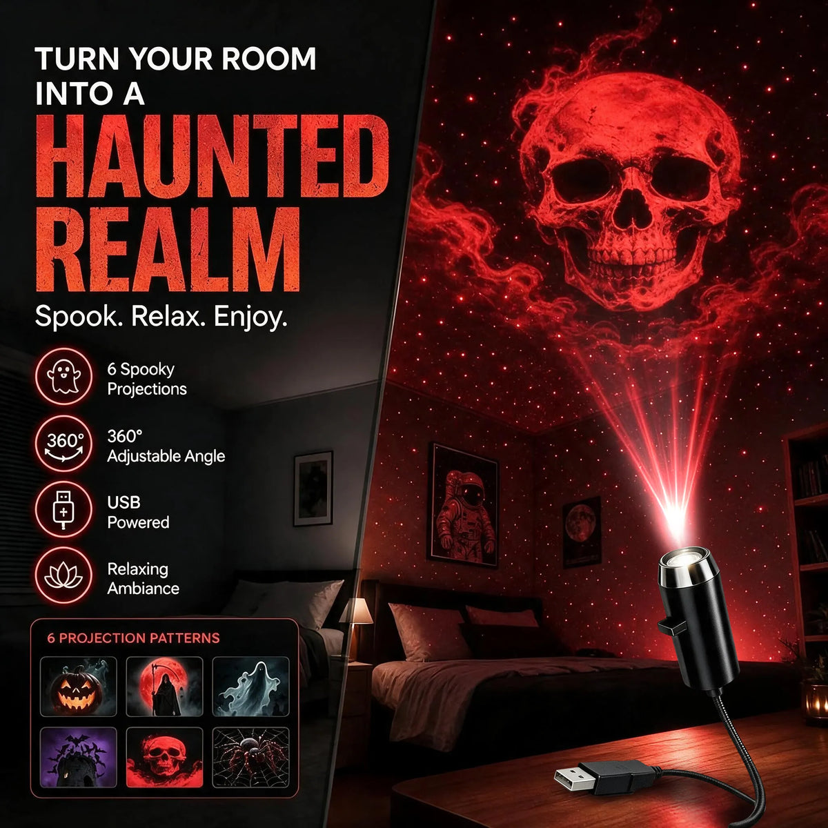 -Plug-&-Play HD Christmas Projector β 6 or 10 Festive Scenes - π Halloween Edition 6 Scenes