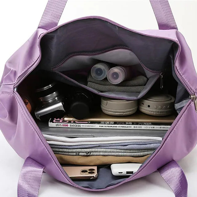 Unisex Tote Travel Bag Top Handle Bag Oxford Cloth Shopping Daily Holiday Zipper Tiered Large Capacity Solid Color Black Pink Blue