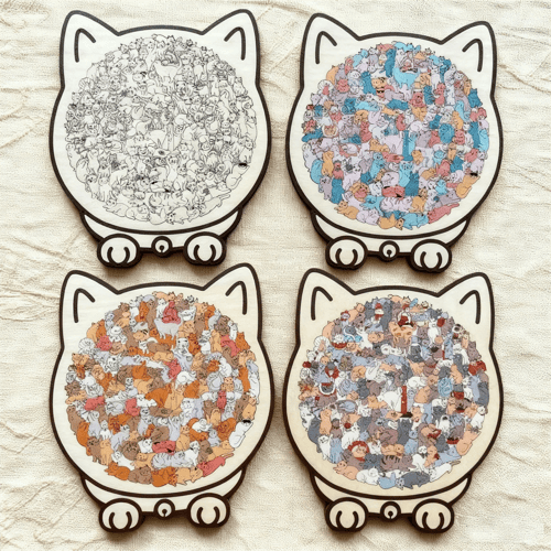 (💖The perfect gift for cat lovers) 🔥🐈135-Pieces Morandi-Colored Cat Shaped Wooden Jigsaw Puzzle🐾