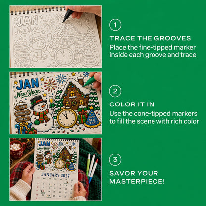 🎨Color The Year 2027: Guided Creative Calendar📅| Seasonal Guided Coloring Wall Calendar With Markers - Image 3