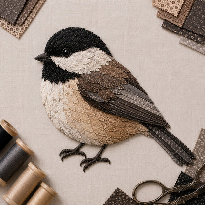 🧵 Beginner Friendly ✨ 3D Patchwork Bird DIY Craft Kit – Create a Layered Fabric Bird Worth Displaying - Chickadee
