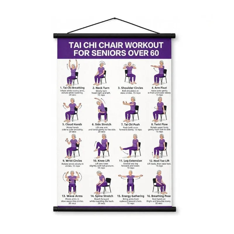 🧓📋 Tai Chi Workout Poster for Seniors – 16 illustrated exercises, standing or seated, large text – easy to follow. 💪 - Image 2