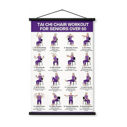 🧓📋 Tai Chi Workout Poster for Seniors – 16 illustrated exercises, standing or seated, large text – easy to follow. 💪 - Image 2