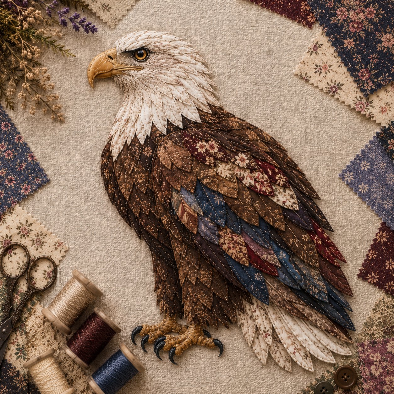 🧵 Beginner Friendly ✨ 3D Patchwork Bird DIY Craft Kit – Create a Layered Fabric Bird Worth Displaying - Eagle
