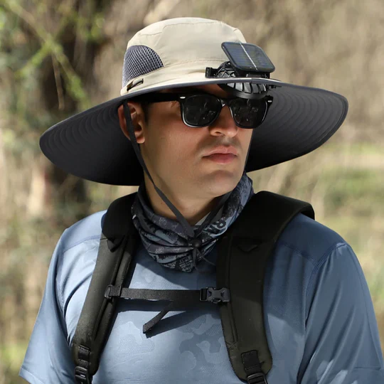 Father's Day Hot-Sale-30% OFF🌟)Wide Brim Solar Fan Outdoor Fishing Hat-Solar & USB Charging