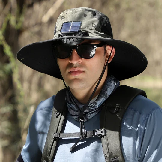 Father's Day Hot-Sale-30% OFF🌟)Wide Brim Solar Fan Outdoor Fishing Hat-Solar & USB Charging