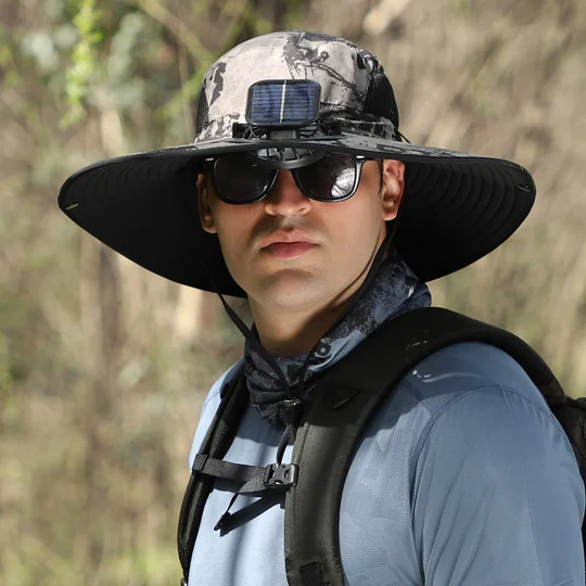 Father's Day Hot-Sale-30% OFF🌟)Wide Brim Solar Fan Outdoor Fishing Hat-Solar & USB Charging
