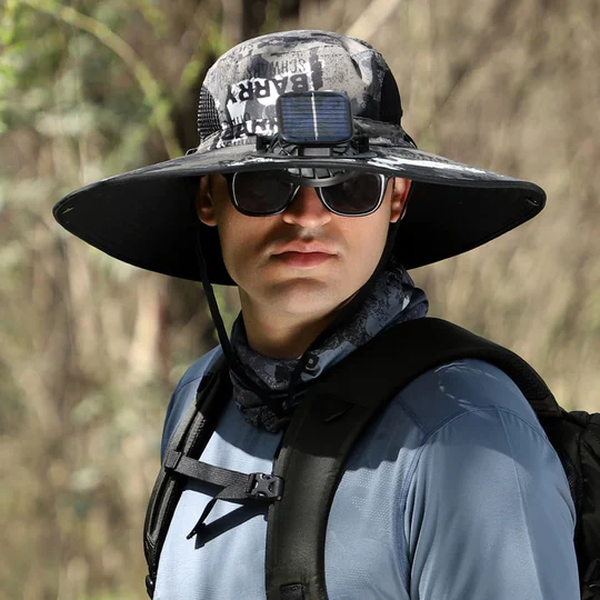 Father's Day Hot-Sale-30% OFF🌟)Wide Brim Solar Fan Outdoor Fishing Hat-Solar & USB Charging