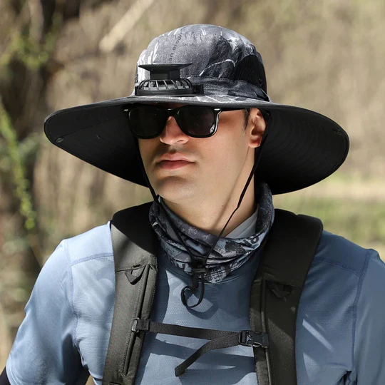 Father's Day Hot-Sale-30% OFF🌟)Wide Brim Solar Fan Outdoor Fishing Hat-Solar & USB Charging