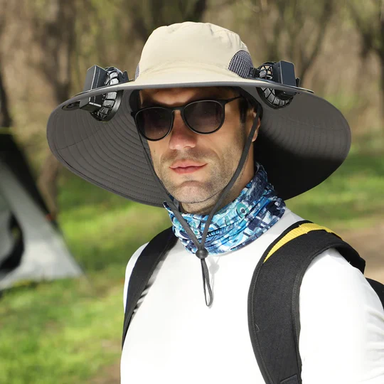 Father's Day Hot-Sale-30% OFF🌟)Wide Brim Solar Fan Outdoor Fishing Hat-Solar & USB Charging