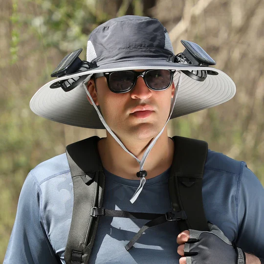 Father's Day Hot-Sale-30% OFF🌟)Wide Brim Solar Fan Outdoor Fishing Hat-Solar & USB Charging