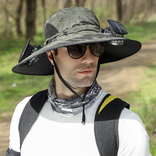 Father's Day Hot-Sale-30% OFF🌟)Wide Brim Solar Fan Outdoor Fishing Hat-Solar & USB Charging