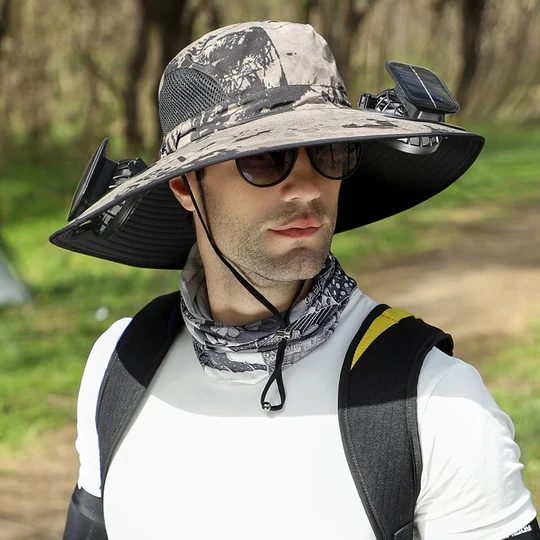 Father's Day Hot-Sale-30% OFF🌟)Wide Brim Solar Fan Outdoor Fishing Hat-Solar & USB Charging