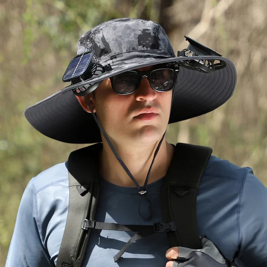 Father's Day Hot-Sale-30% OFF🌟)Wide Brim Solar Fan Outdoor Fishing Hat-Solar & USB Charging