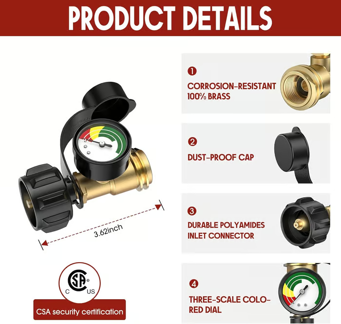 Universal Propane Tank Gauge for 5-40 Pound LP Tanks | Gas Level Indicator for Grill, Heater, RV Camper, QCC1/Type 1 Connection