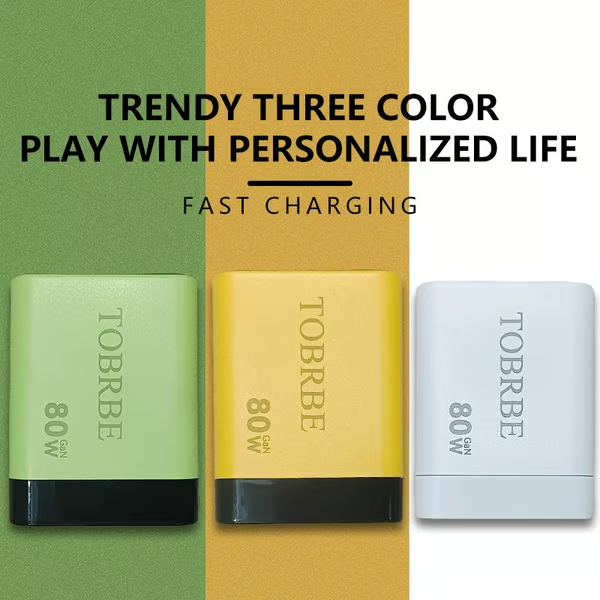 3 in 1 GaN Charger,Scalable 80W MAX fast charger module with Type-C cable and 1 USB ports