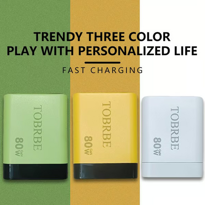 3 in 1 GaN Charger,Scalable 80W MAX fast charger module with Type-C cable and 1 USB ports