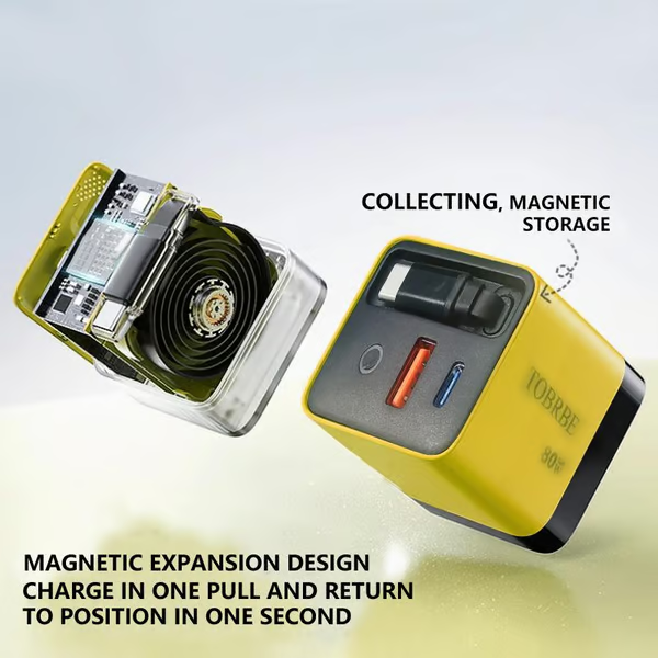 3 in 1 GaN Charger,Scalable 80W MAX fast charger module with Type-C cable and 1 USB ports