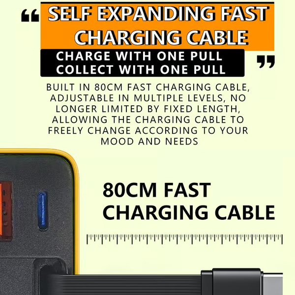 3 in 1 GaN Charger,Scalable 80W MAX fast charger module with Type-C cable and 1 USB ports