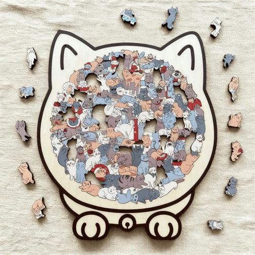 (💖The perfect gift for cat lovers) 🔥🐈135-Pieces Morandi-Colored Cat Shaped Wooden Jigsaw Puzzle🐾