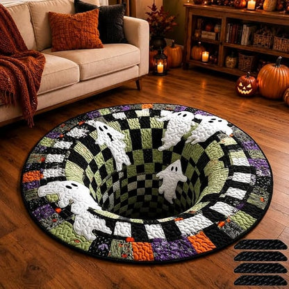3D Halloween Rug, Candy Corn Optical Illusion Round Mat