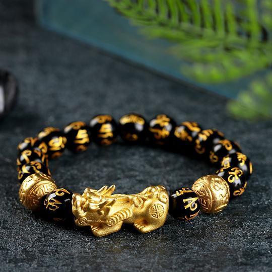 Feng Shui12mm?Black Obsidian/Mantra Bead?Bracelet?