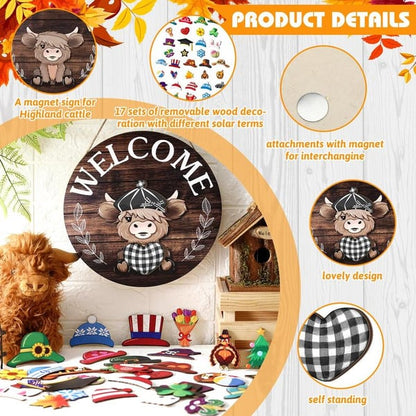 35pcs Interchangeable Welcome Sign Highland Cow Sign
