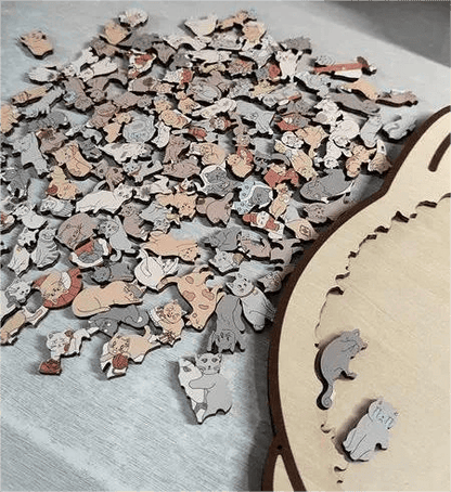 (💖The perfect gift for cat lovers) 🔥🐈135-Pieces Morandi-Colored Cat Shaped Wooden Jigsaw Puzzle🐾