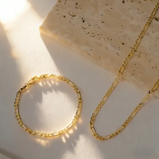 Elegant 2-Piece 18K Gold Plated Jewelry Set – Bracelet & Necklace for Men & Women