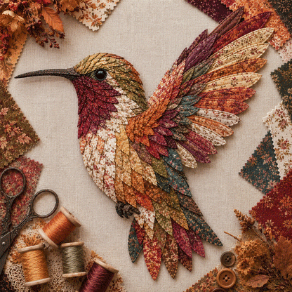 🧵 Beginner Friendly ✨ 3D Patchwork Bird DIY Craft Kit – Create a Layered Fabric Bird Worth Displaying - 🍂Autumn Harvest Hummingbird