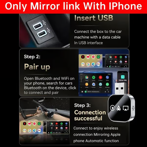 📶 2026 Upgrade 3 in 1 Screen Mirror iOS Phone, wired to wireless Carplay adapter