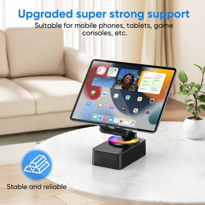 📱 Versatile Phone Stand! 🔥5-in-1 Holder with Bluetooth Speaker & Ambient Light for Relaxed Viewing