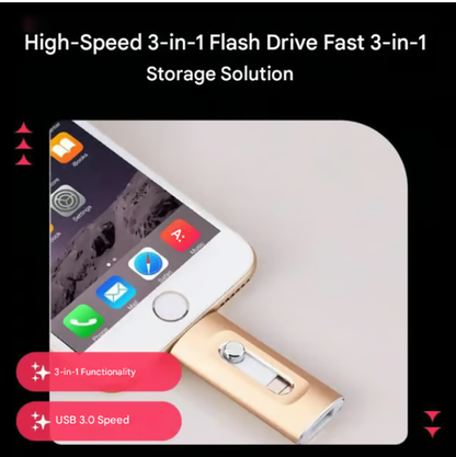 ⚡3 in 1 Flash Drive, High Speed Portable USB 3.0 Memory Storage