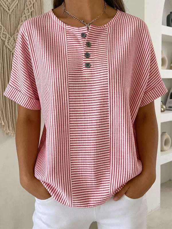 Round Neck Short Sleeve Blouse