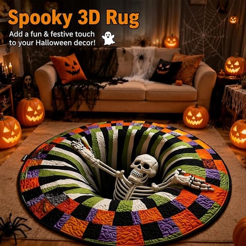 3D Halloween Rug, Candy Corn Optical Illusion Round Mat
