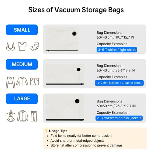 Vacuum Compression Storage Bags with USB - Rechargeable Electric Pump - Ultra - Compact, Lightweight Space - Savers