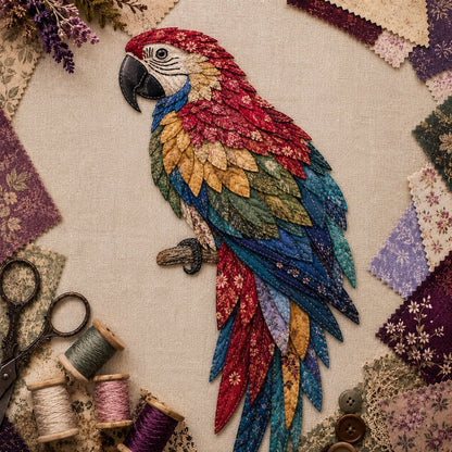 🧵 Beginner Friendly ✨ 3D Patchwork Bird DIY Craft Kit – Create a Layered Fabric Bird Worth Displaying - Parrot