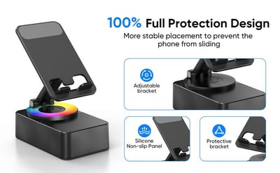 📱 Versatile Phone Stand! 🔥5-in-1 Holder with Bluetooth Speaker & Ambient Light for Relaxed Viewing