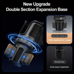 Car Cup Holder Tray Table with Expandable Base - Cell Phone and Dual Drink Cup Holder Expander for Car, Truck