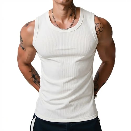 🔥Men's Wide Strap Ribbed Tank Top