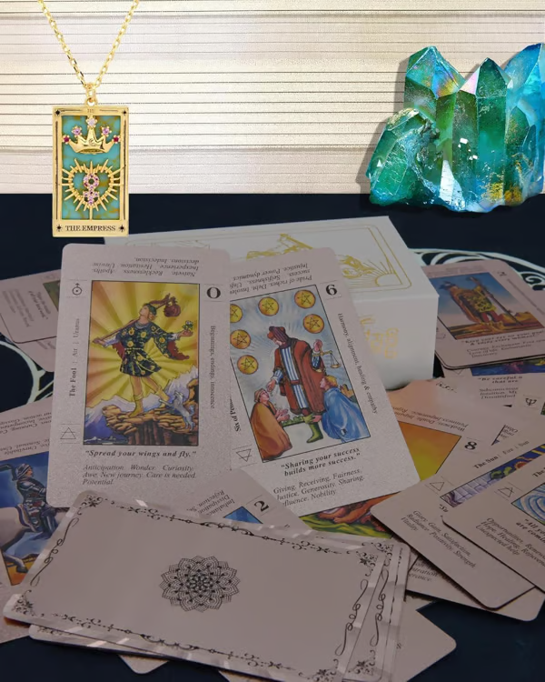 Rose Gold Tarot Cards with Guide Book Waterproof Wrinkle Resistant Foil Tarot Deck for Beginners Includes Chakras Planets Zodiac Signs Elements & Affirmations