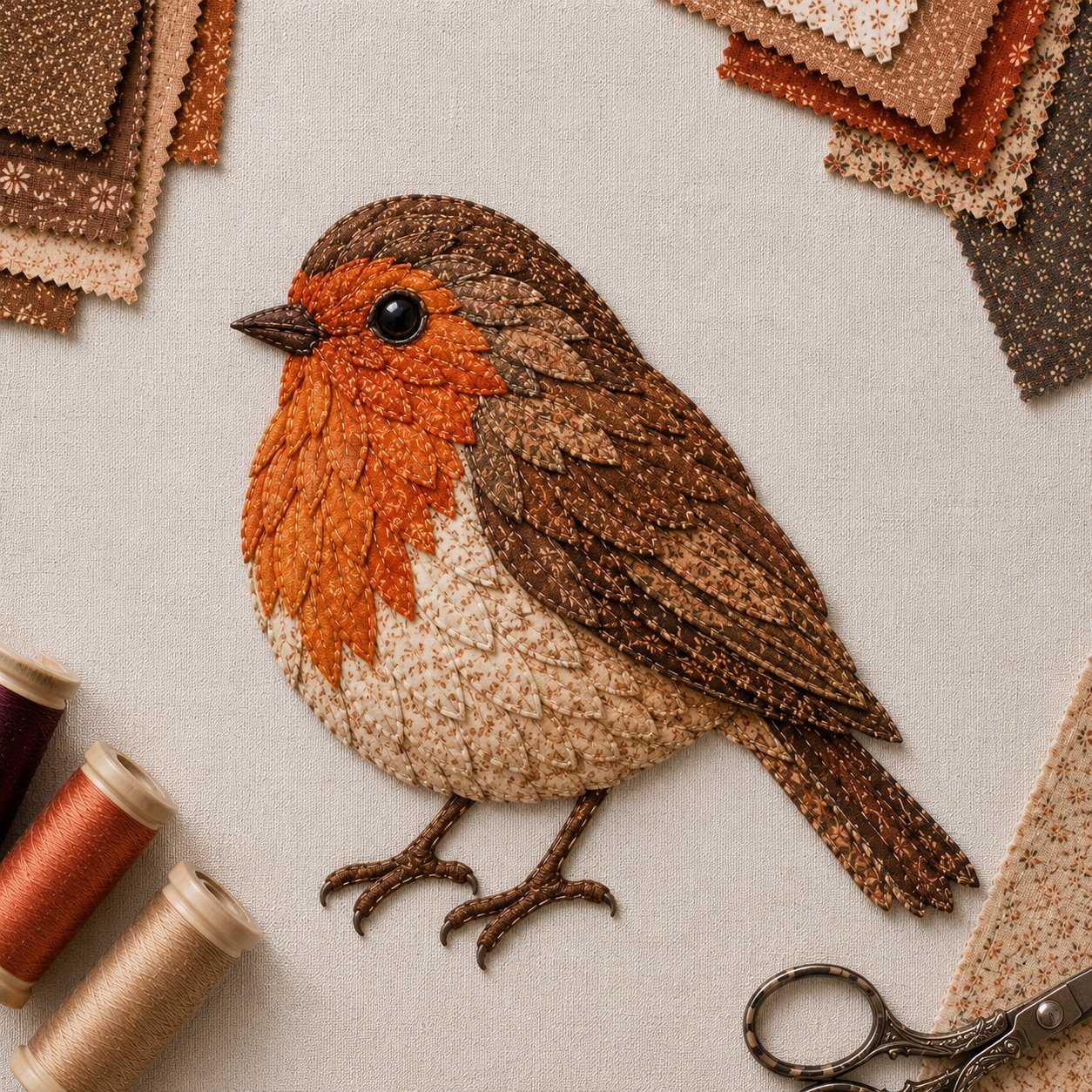 🧵 Beginner Friendly ✨ 3D Patchwork Bird DIY Craft Kit – Create a Layered Fabric Bird Worth Displaying - Robin