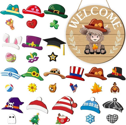 35pcs Interchangeable Welcome Sign Highland Cow Sign