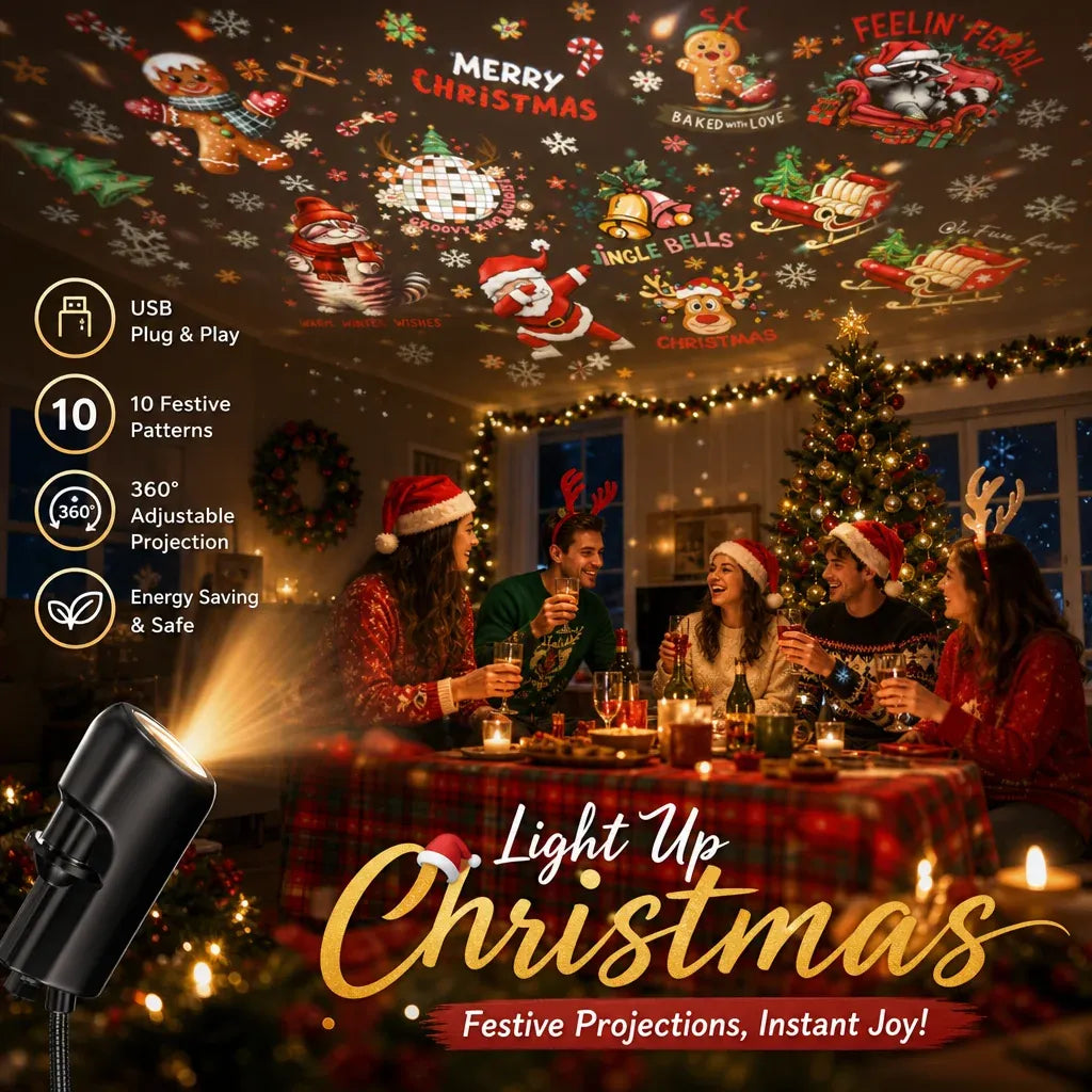 -Plug-&-Play HD Christmas Projector – 6 or 10 Festive Scenes - 🎄 Christmas 10 Scenes