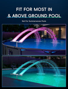 Solar Pool Fountain with Lights Dual Arc - Above/Inground Pool Fountain Lights with Remote Control