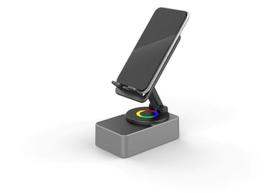 📱 Versatile Phone Stand! 🔥5-in-1 Holder with Bluetooth Speaker & Ambient Light for Relaxed Viewing