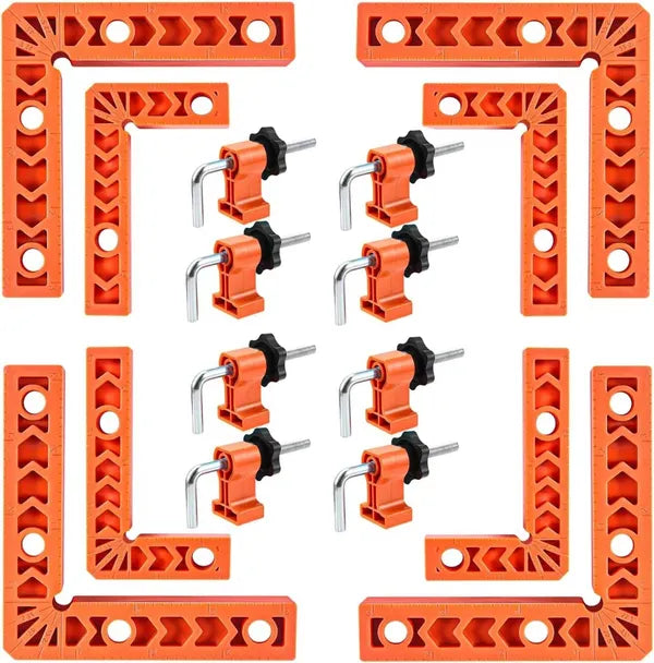 🔧90 Degree Corner Clamp & Positioning Square Set - (3" 4")inch x 8 Right Angle Clamp with 8 Clamp ABS Plastic L-Shaped Tool
