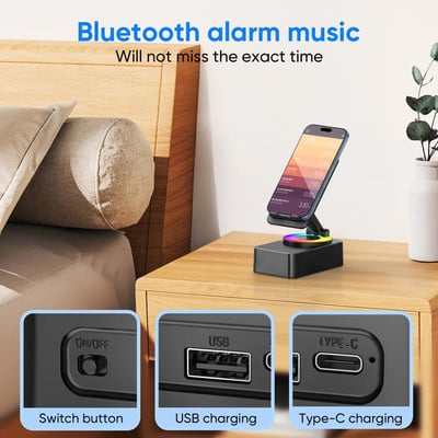 📱 Versatile Phone Stand! 🔥5-in-1 Holder with Bluetooth Speaker & Ambient Light for Relaxed Viewing