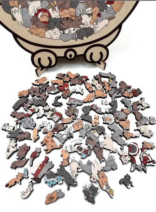 (💖The perfect gift for cat lovers) 🔥🐈135-Pieces Morandi-Colored Cat Shaped Wooden Jigsaw Puzzle🐾