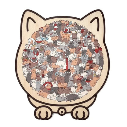 (💖The perfect gift for cat lovers) 🔥🐈135-Pieces Morandi-Colored Cat Shaped Wooden Jigsaw Puzzle🐾